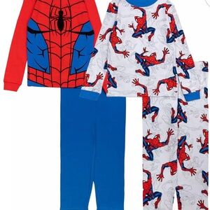 Marvel Spider-Man Kids Pajama Set - Red and Blue, 4-piece Top and Bottoms